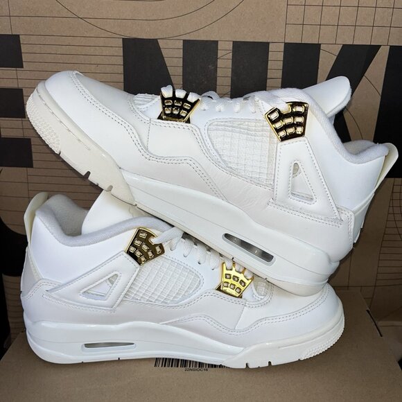 NEW Nike Air Jordan 4 Retro Metallic Gold White Women Size 9 AQ9129 170 - Picture 3 of 6